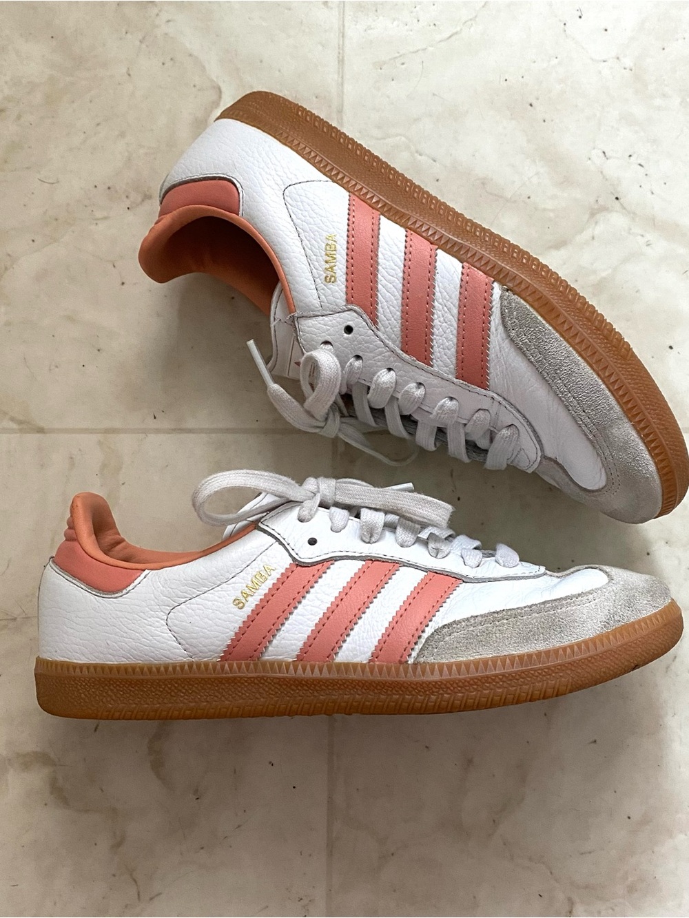 $100 Adidas Samba OG Wonder Clay White & Peach Leather Suede Low Top Sneakers 7 - Picture 5 of 13